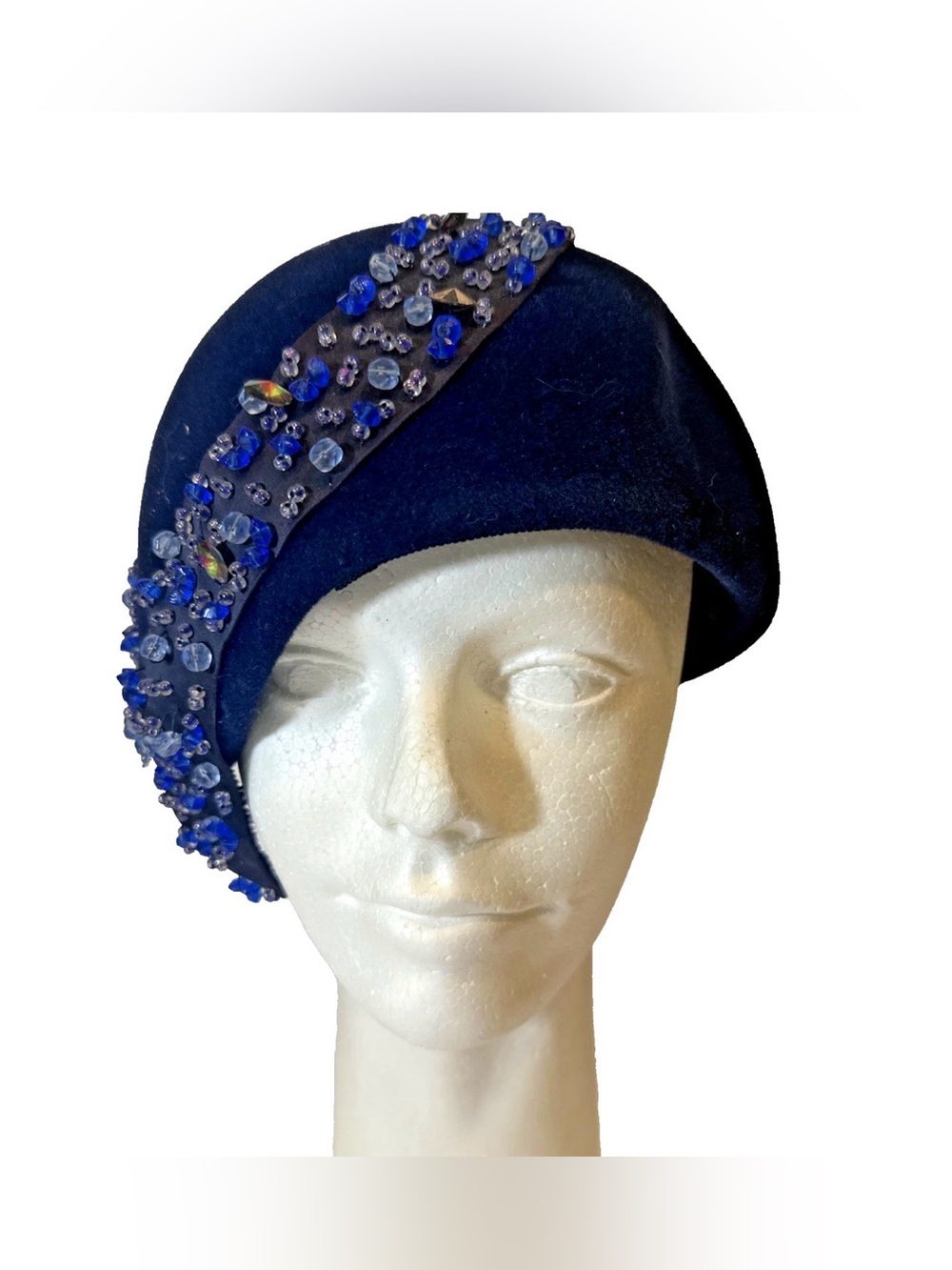 Vintage Coralie 1950s Navy Blue Rhinestone Hat Damaged Repair Restore Parts
